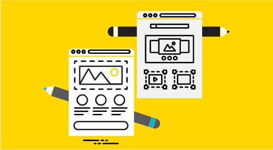 custom website graphic showing illustrations and pencils