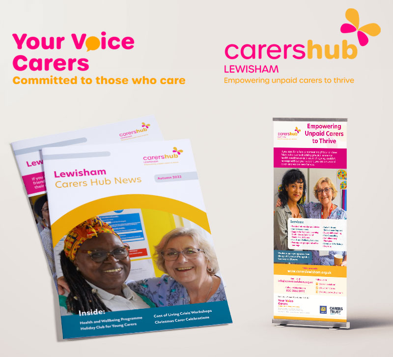 Print and Digital Graphic Design examples from Your Voice Carers project