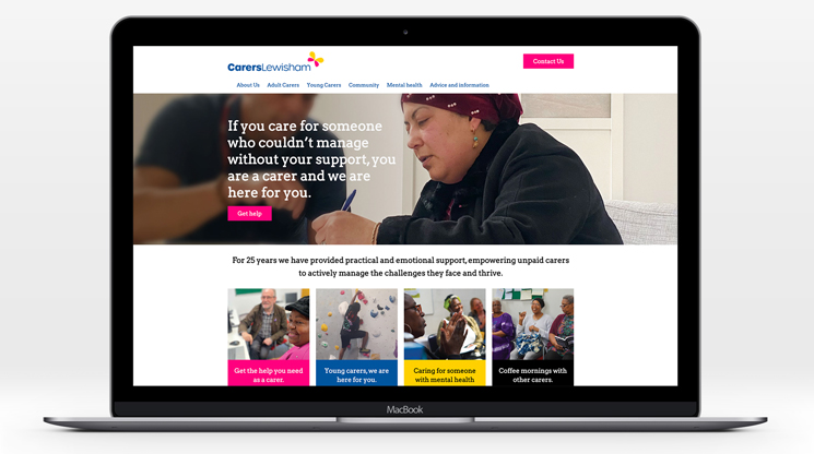 Brand driven charity website design showing home page in a laptop